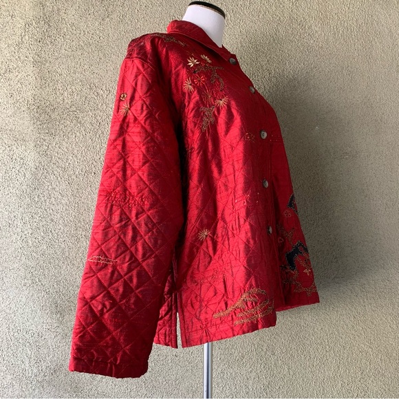 “Chico’s” Red Silk Quilted Jacket size 14-16 (Chico’s size 3) - Picture 8 of 11